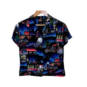 Vintage Harley Davidson Women's‎ L Shirt Made Hawaii Rayon Motorcycle Tiki